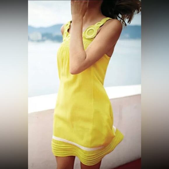 Anthropologie Edme & Esyllte Boho Yellow Gauzy Shift Tank Dress Size Small - Picture 2 of 10